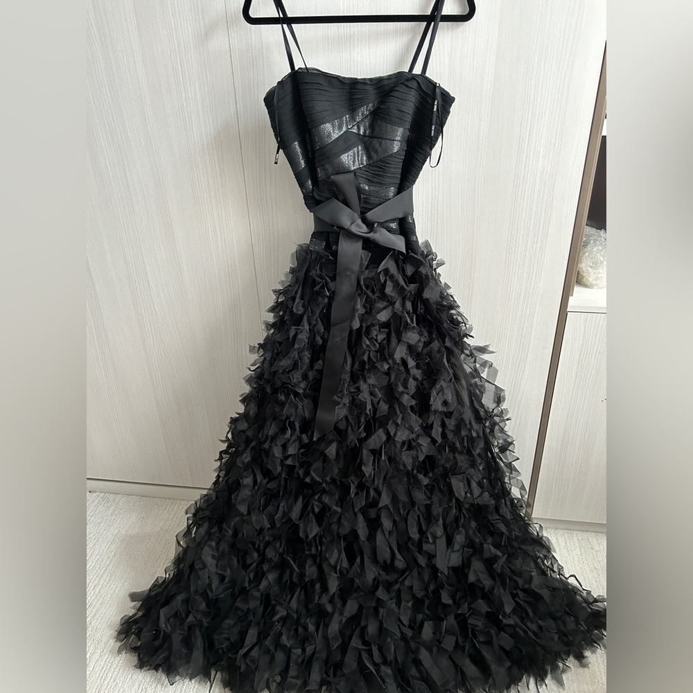Tadashi Shoji Elegant Black Ruffle Gown